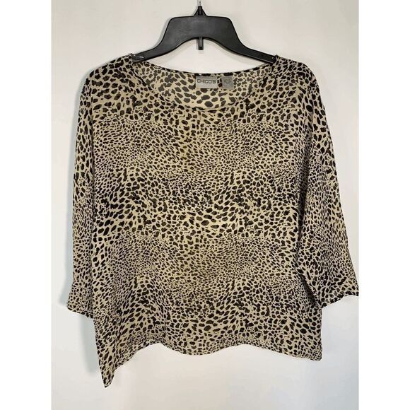 Chico's Leopard Print Sheer Silk Blouse - Picture 1 of 7
